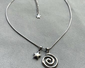 Stainless Steel Spiral Star Pendant Vortex Charm Necklace: Waterproof Snake Chain Silver Handmade Jewelry