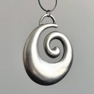 XL Chunky Spiral Pendant Necklace: Handmade Silver Boho Statement Jewelry