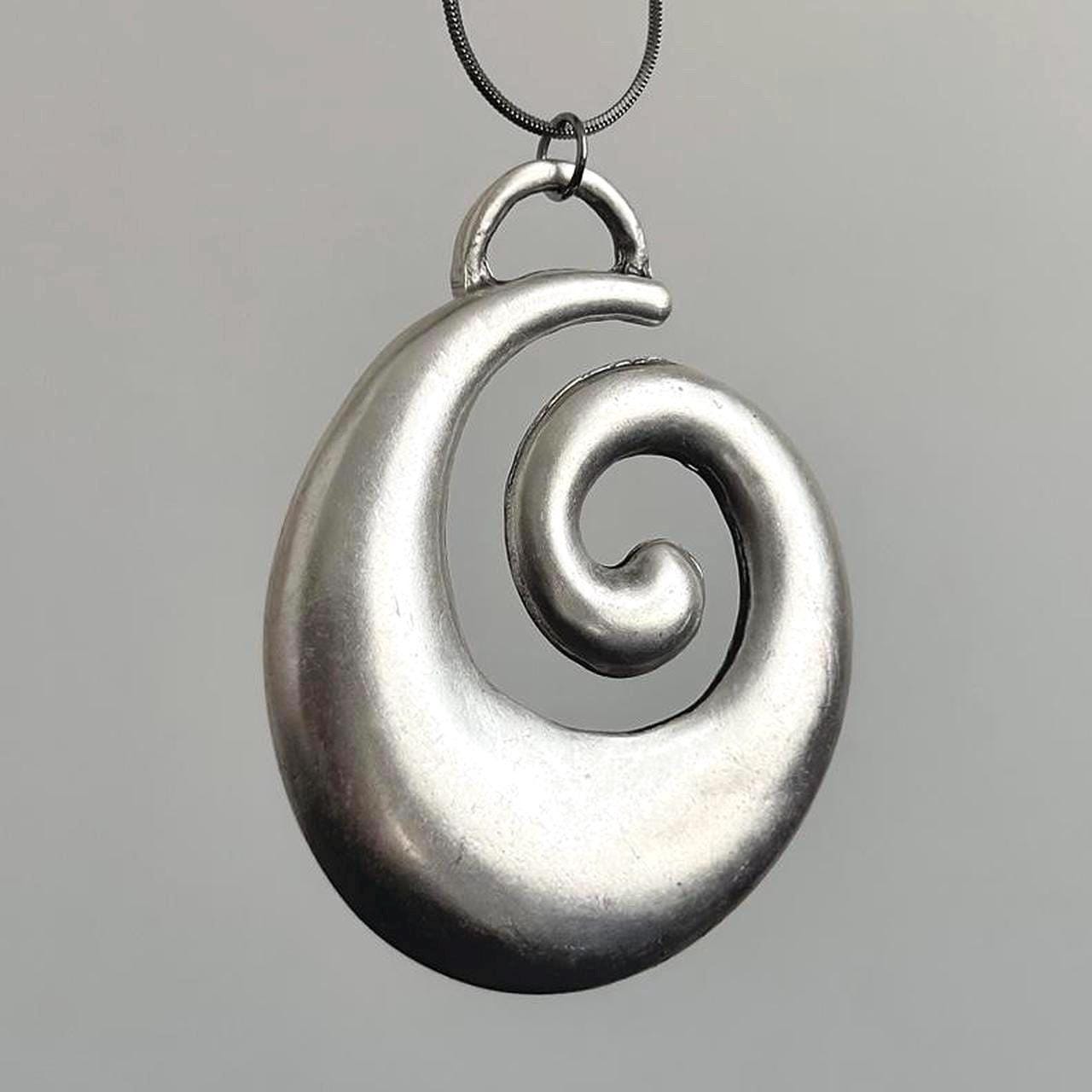 XL Chunky Spiral Pendant Choker, Vortex Necklace: Handmade Silver