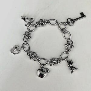 Multi Charm Bracelet: Stainless Steel Y2K Bunny, Bowknot, Key, Apple, Flower Pendants Piercing Chain