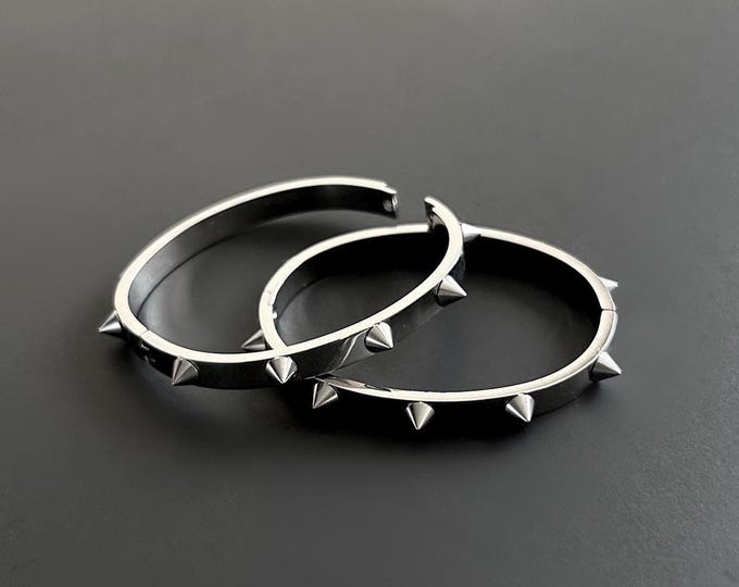 Stainless Steel Spike Rivet Cuff Dainty Bangle Bracelet: Y2K Punk Grunge Silver Jewelry