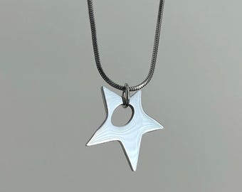 Star Charm Necklace: Y2K Stainless Steel Snake Chain, Silver Dainty Minimalist Jewelry