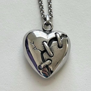Stainless Steel Broken Heart Pendant Necklace: Cyber Y2K Streetwear Whimsigoth