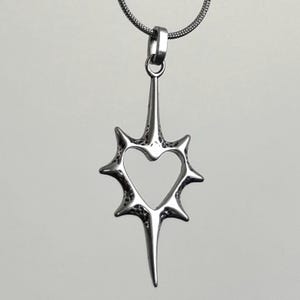 Stainless Steel Spiky Heart Pendant Necklace: Cyber Y2K Streetwear