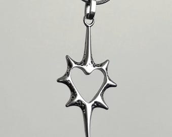 Spiky Heart Pendant Necklace: Stainless Steel Cyber Y2K Statement
