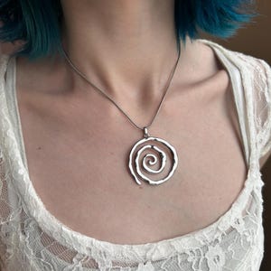 Silver Chunky Spiral Necklace, Waterproof Stainless Steel Vortex Pendant on Snake Chain image 3