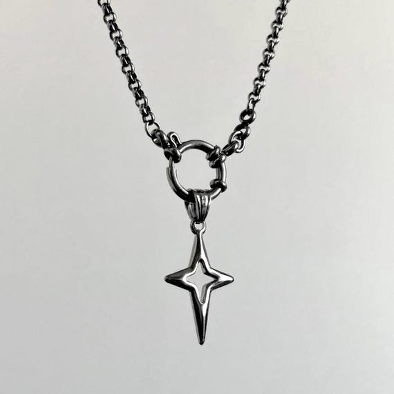 Stainless Steel Silver Star Charm Necklace: Y2K Minimalist Choker O Ring Clasp Chain Jewelry