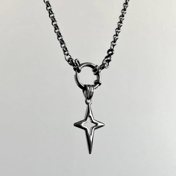 Collana con ciondolo a forma di stella in acciaio inossidabile e argento: catena con chiusura ad anello minimalista Y2K