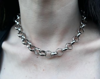 Rolo Chain Choker | Stainless Steel Chunky Silver Necklace | Y2K Grunge Jewelry |  Gothic Chain