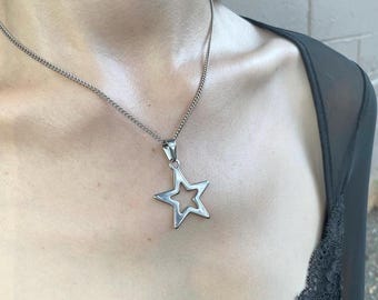 Collier pendentif étoile : acier inoxydable Cyber grunge minimaliste Y2K