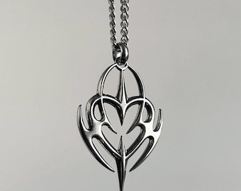 Tribal Heart Pendant Necklace: Stainless Steel Cyber Y2K Gothic Spiked Charm