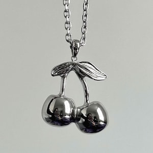 Cherry Pendant Charm Necklace on Chain • stainless steel Indie Coquette Y2K Minimalist Retro Vintage Handmade Fruit Jewelry Gift for Women