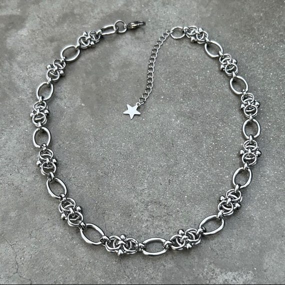 Stainless Steel Piercing Chain Choker • Handmade Y2K Punk Necklace