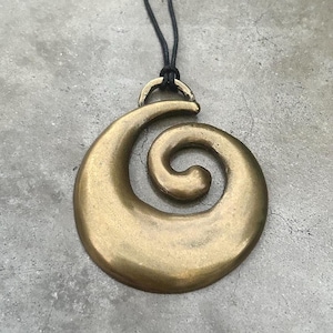 XL Bronze Spiral Pendant Necklace: Black Cord or Stainless Steel Chain, Handmade Boho Jewelry