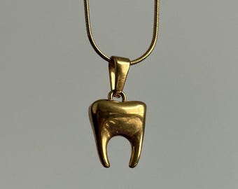Gold 3D Tooth Pendant Necklace | Stainless Steel Snake Chain | Y2K Grunge Jewelry
