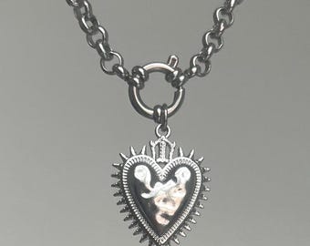 Collana in acciaio inossidabile con cuore sacro: catena spessa gotica Y2K