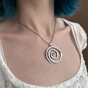 Silver Chunky Spiral Necklace, Waterproof Stainless Steel Vortex Pendant on Snake Chain image 5