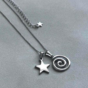 Stainless Steel Star and Spiral Pendant Necklace: Tarnish Free Boho Jewelry