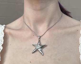 Spiral Star Pendant Necklace, Stainless Steel Y2K Whimsical Vortex Jewelry