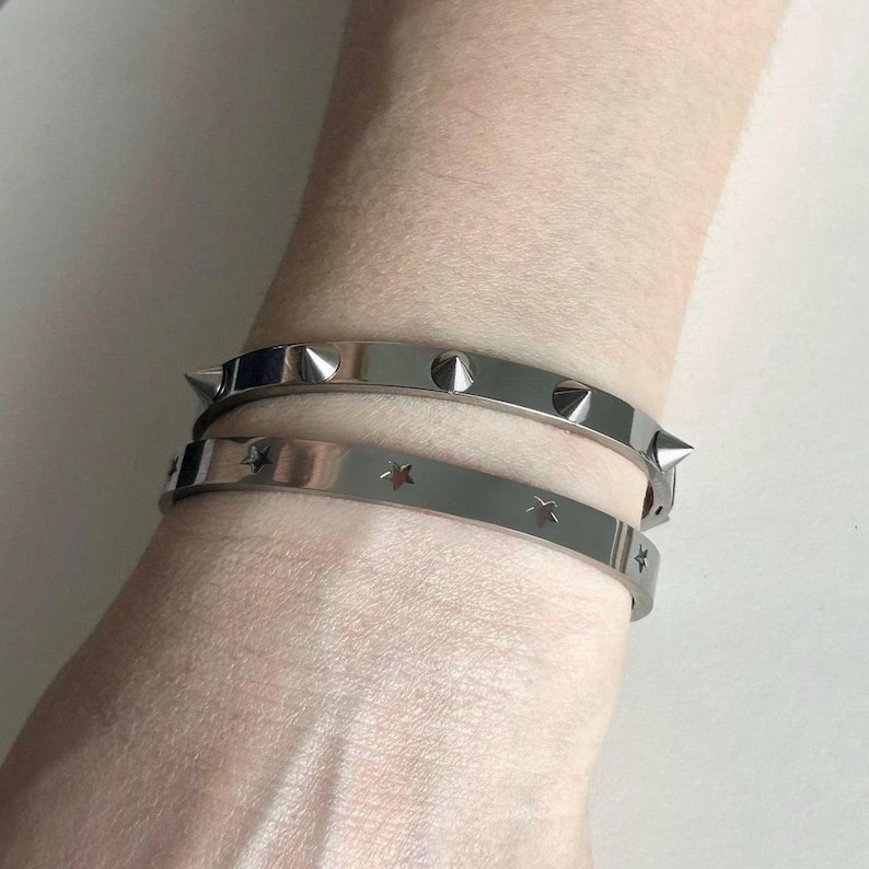 Stainless Steel Spike Cuff Bracelet: Y2K Grunge Punk Jewelry