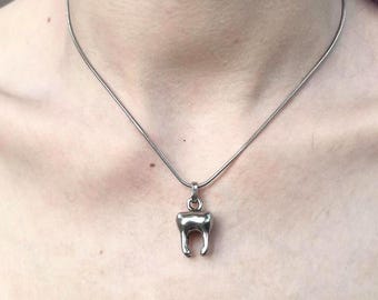 Stainless Steel 3D Tooth Necklace | Waterproof Gothic Y2K Jewelry | Silver-Tone Pendant