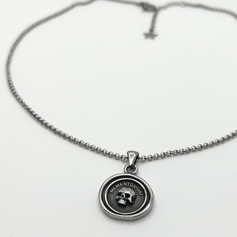 Memento Mori Skull Pendant Charm Necklace • Stainless Steel Gothic Grunge Jewelry