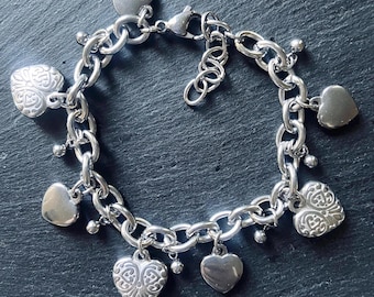 Chunky Stainless Steel Chain Bracelet with Chunky Heart Charms: Tarnish Free Y2K Jewelry
