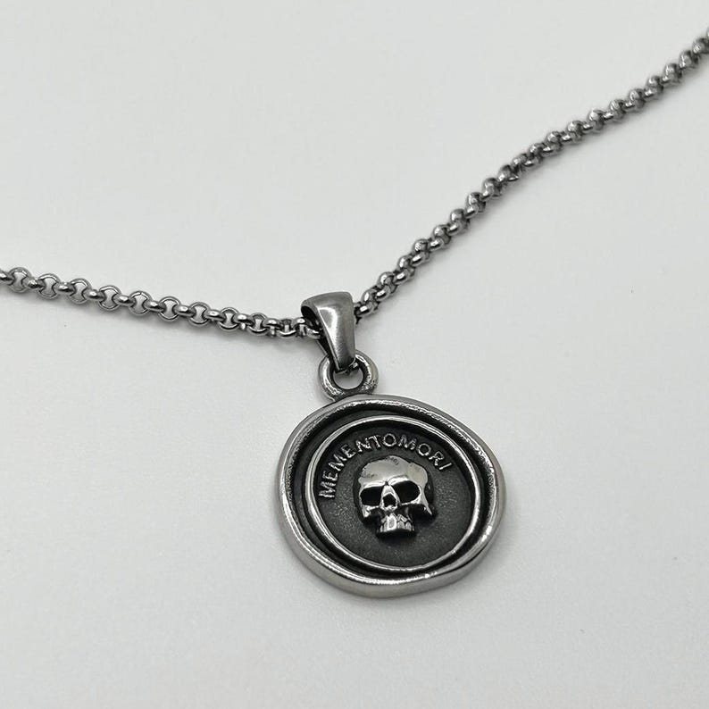 Memento Mori Skull Pendant Charm Necklace • Stainless Steel Gothic Grunge Jewelry