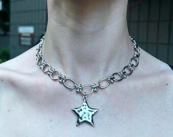 Collier à breloques étoile : ras de cou en acier inoxydable avec chaîne grunge Y2K