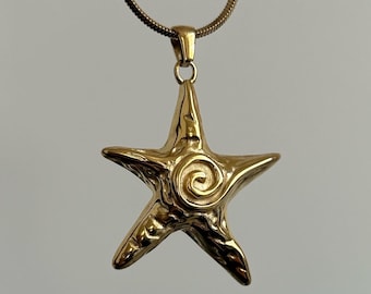 Gold Spiral Star Pendant on Snake Chain Necklace: Vortex star, Stainless Steel, Tarnish Free