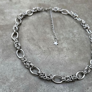 Chainmail Byzantine Choker Necklace Stainless Steel  Chunky Silver Choker, Gothic Y2K Handmade Jewelry