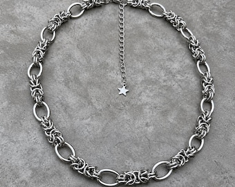 Chainmail Byzantine Choker Necklace Stainless Steel  Chunky Silver Choker, Gothic Y2K Handmade Jewelry