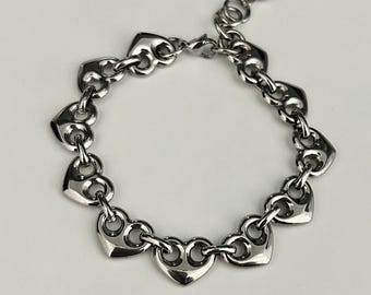 Silverarmband med hjärtlänk: Hjärtkedja i rostfritt stål, mattfri, minimalistisk silversmycken från år 2000-talet