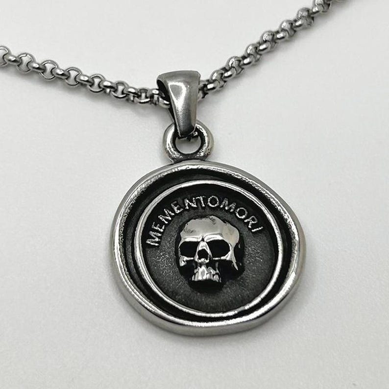 Memento Mori Skull Pendant Charm Necklace • Stainless Steel Gothic Grunge Jewelry