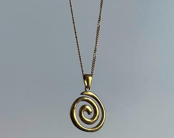 Gold Spiral Charm Necklace | Star Vortex Pendant Dainty Chain | Stainless Steel Celestial Jewelry