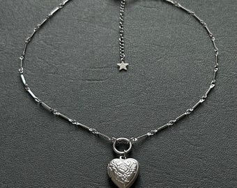 Stainless Steel Minimalist Heart Locket Charm Necklace: Vintage Tarnish Free Dainty Silver Chain Jewelry