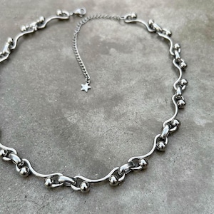 Stainless Steel Ball Chain Silver Choker Necklace • Gothic Punk Minimalist Y2K Statement Jewelry
