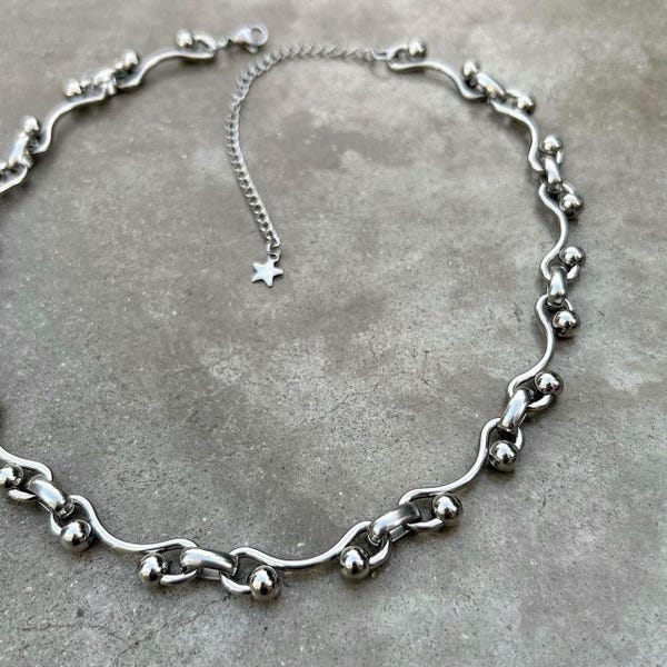 Stainless Steel Ball Chain Silver Choker Necklace • Gothic Punk Minimalist Y2K Statement Jewelry