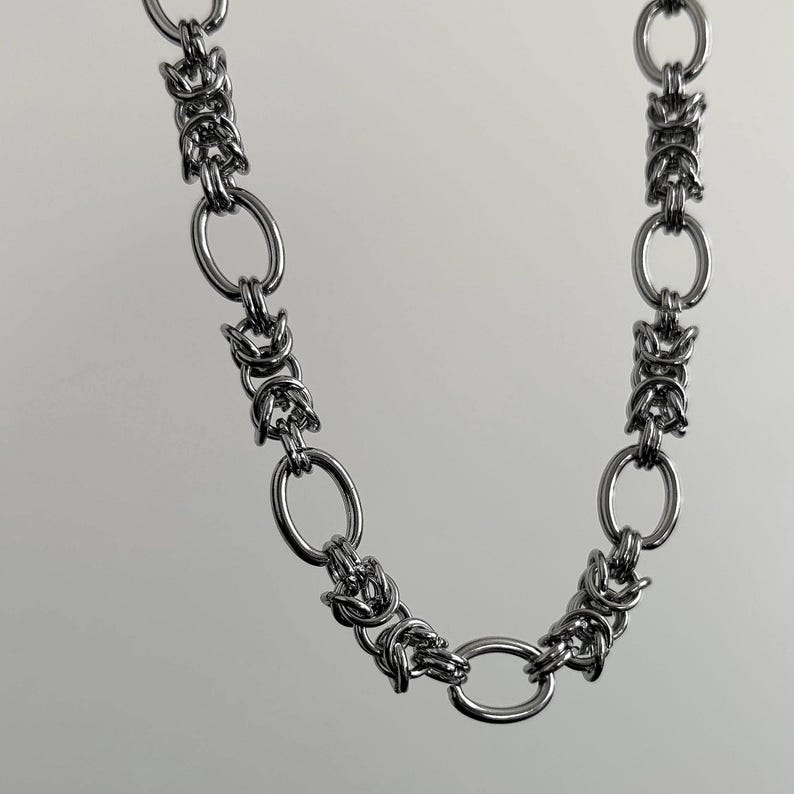 Chainmail Byzantine Choker Necklace Stainless Steel Chunky Silver Choker, Gothic Y2K Handmade Jewelry image 3