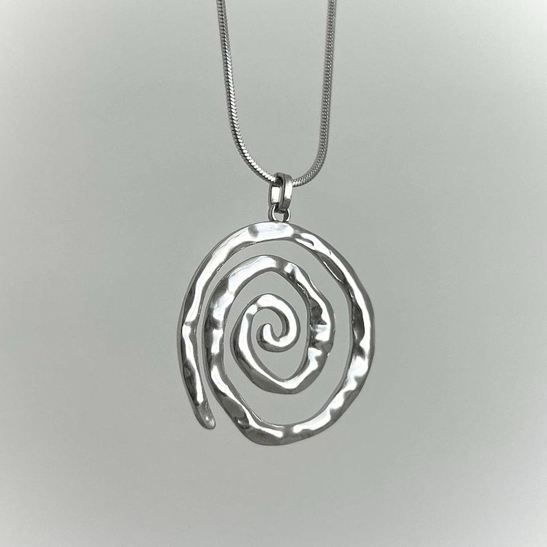 Stainless Steel Chunky Spiral Pendant Necklace: Tarnish Free Boho Jewelry