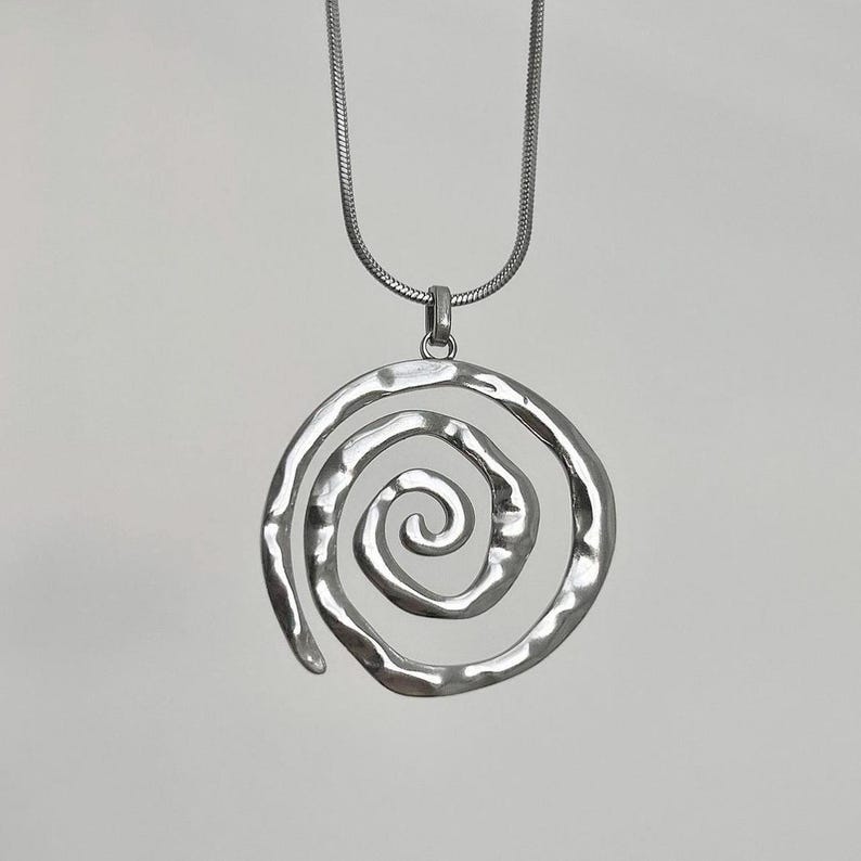 Stainless Steel Chunky Spiral Pendant Necklace: Tarnish Free Boho Jewelry