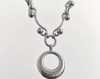 Ball Chain Choker & Circle Charm Necklace • Stainless Steel Silver Minimalist Gothic Y2K Jewelry