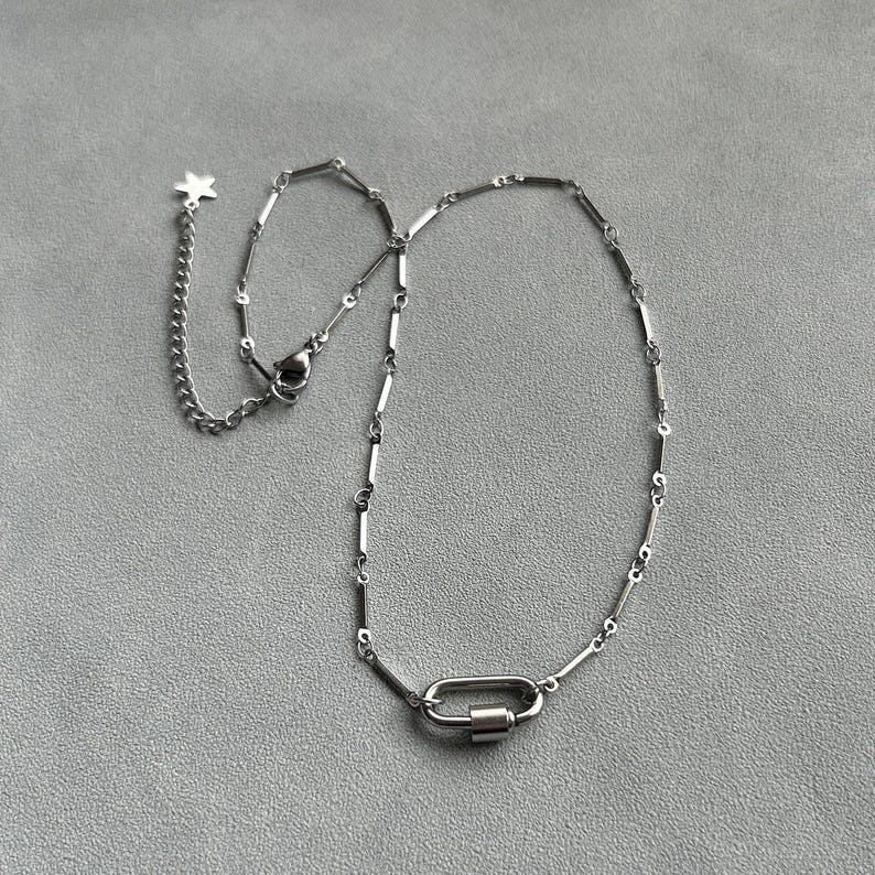 Carabiner Necklace Stainless Steel Dainty Chain Y2K Vintage Boho Retro Custom Silver Jewelry