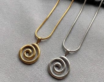 Naszyjnik z wisiorkiem spiralnym Vortex, ze stali nierdzewnej w kolorze złotym lub srebrnym, w stylu Y2K Boho Indie