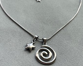 Stainless Steel Spiral Star Pendant Vortex Charm Necklace: Waterproof Snake Chain Silver Handmade Jewelry