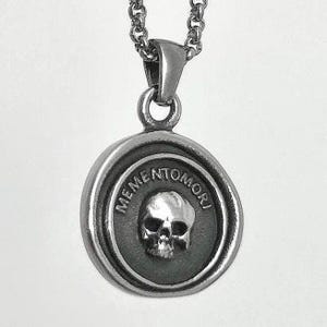 Memento Mori Skull Pendant Charm Necklace • Stainless Steel Gothic Grunge Jewelry