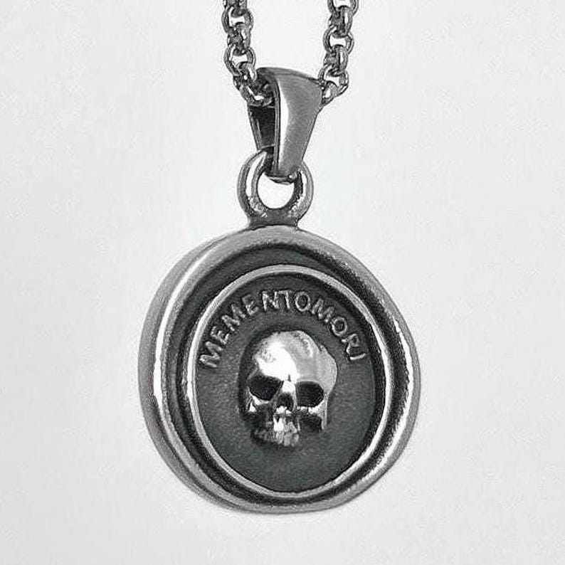 Memento Mori Skull Pendant Charm Necklace • Stainless Steel Gothic Grunge Jewelry
