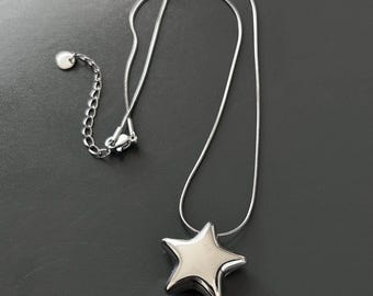 Puffy Star Charm Necklace: Stainless Steel Dainty Everyday Chain Jewelry Y2K Waterproof Silver Choker