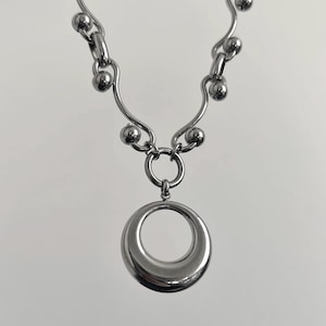Edelstahl Kugelkette Choker mit Minimalist Kreis Anhänger Gothic Y2K