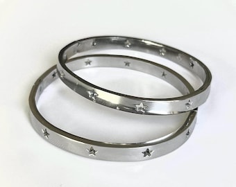Stainless Steel Minimalist Star Cuff Bangle Bracelet: Y2K Punk Emo Silver Dainty Jewelry